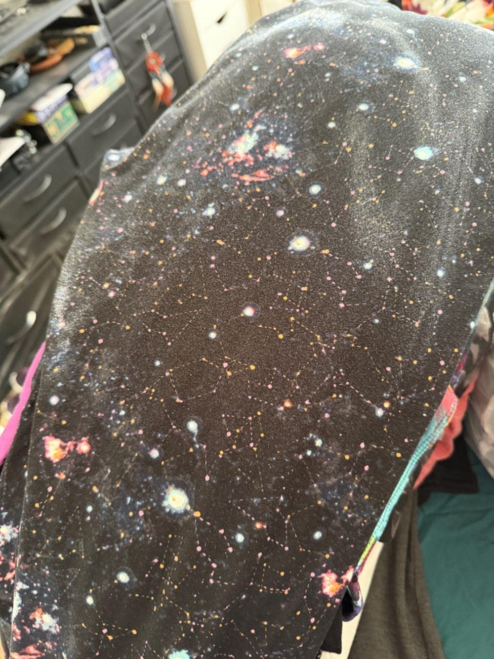 Galaxy Print Leggings - Black with Constellation Pattern